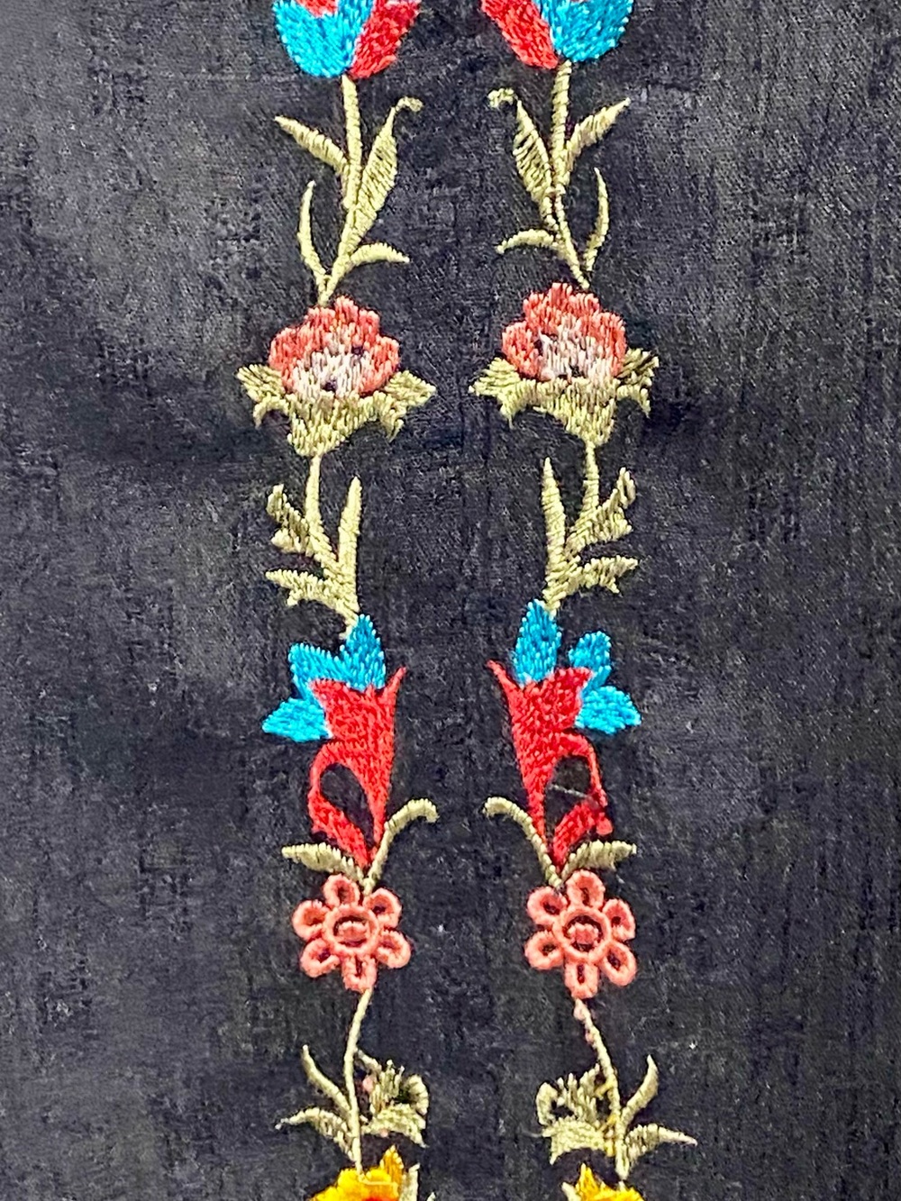 Maeve Black Embroidered Flowers Peasant Blouse with Tassel Tie Ballon Sleeves M - Picture 7 of 10